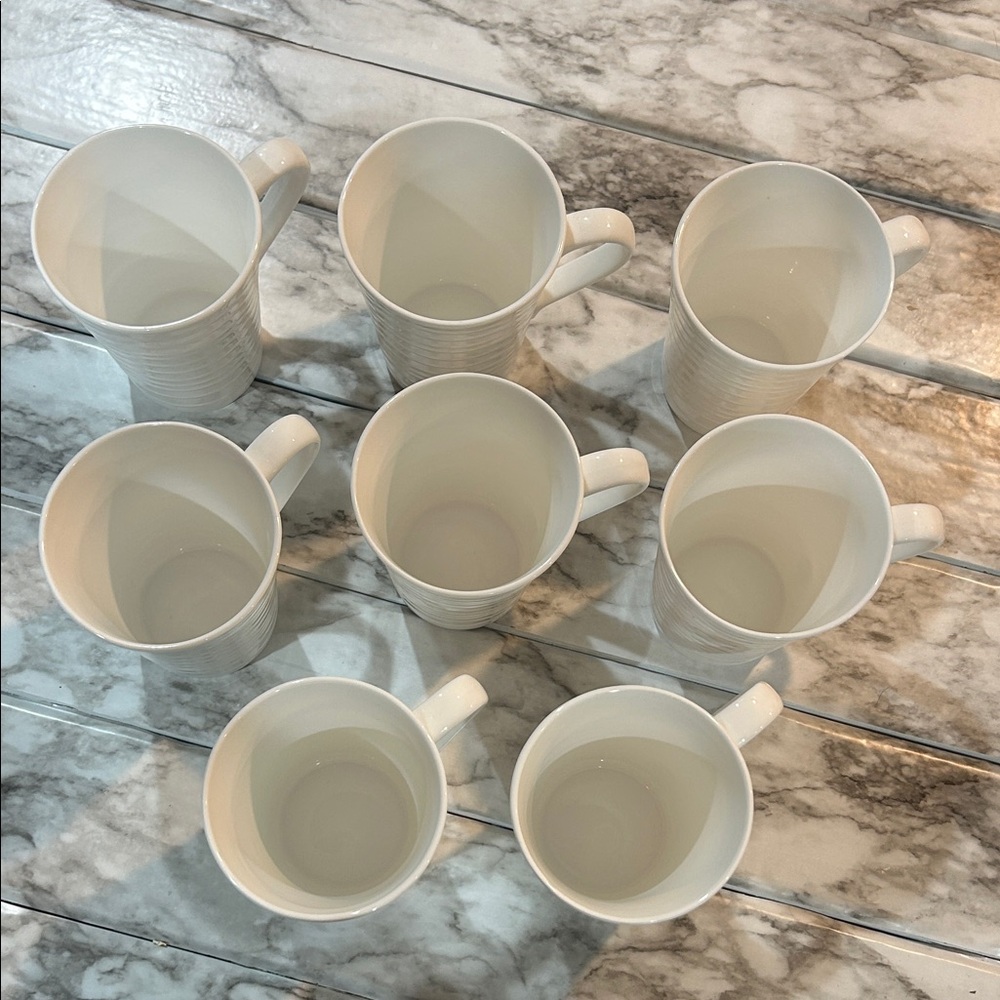 Mikasa Bone China Swirl White Ribbed Mug Set of 8 - Picture 3 of 5
